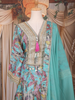 Teal Blue Floral Printed Design Tissue Silk Anarkali Salwar Suit