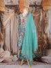 Teal Blue Floral Printed Design Tissue Silk Anarkali Salwar Suit