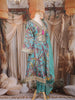 Teal Blue Floral Printed Design Tissue Silk Anarkali Salwar Suit