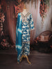 Teal Blue Floral Printed and Mirror Embroidered Design Cotton Straight Cut Salwar Suit with Matching Dupatta