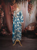 Teal Blue Floral Printed and Mirror Embroidered Design Cotton Straight Cut Salwar Suit with Matching Dupatta