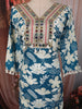 Teal Blue Floral Printed and Mirror Embroidered Design Cotton Straight Cut Salwar Suit with Matching Dupatta