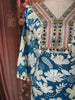 Teal Blue Floral Printed and Mirror Embroidered Design Cotton Straight Cut Salwar Suit with Matching Dupatta