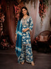 Teal Blue Floral Printed and Mirror Embroidered Design Cotton Straight Cut Salwar Suit with Matching Dupatta