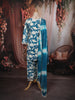 Teal Blue Floral Printed and Mirror Embroidered Design Cotton Straight Cut Salwar Suit with Matching Dupatta