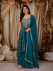 Teal Blue Floral Printed and Stone Embellished Design Georgette Palazzo Suit with Matching Dupatta