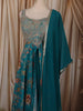Teal Blue Floral Printed and Stone Embellished Design Georgette Palazzo Suit with Matching Dupatta
