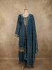 Teal Blue Floral Sequins And Beads Embroidered Design Organza Palazzo Suit with Dupatta