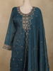 Teal Blue Floral Sequins And Beads Embroidered Design Organza Palazzo Suit with Dupatta