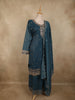 Teal Blue Floral Sequins And Beads Embroidered Design Organza Palazzo Suit with Dupatta