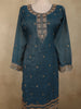 Teal Blue Floral Sequins And Beads Embroidered Design Organza Palazzo Suit with Dupatta