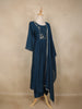 Teal Blue Floral Sequins Embroidered Anarkali Salwar Suit with Dupatta