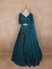 Teal Blue Floral Sequins Embroidered Bridesmaid Net Lehenga