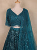 Teal Blue Floral Sequins Embroidered Bridesmaid Net Lehenga