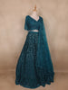 Teal Blue Floral Sequins Embroidered Bridesmaid Net Lehenga