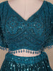 Teal Blue Floral Sequins Embroidered Bridesmaid Net Lehenga