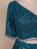 Teal Blue Floral Sequins Embroidered Bridesmaid Net Lehenga