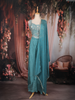 Teal Blue Floral Sequins Embroidered Crepe Palazzo Suit with Dupatta