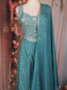 Teal Blue Floral Sequins Embroidered Crepe Palazzo Suit with Dupatta