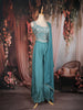 Teal Blue Floral Sequins Embroidered Crepe Palazzo Suit with Dupatta