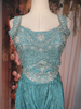 Teal Blue Floral Sequins Embroidered Crepe Palazzo Suit with Dupatta