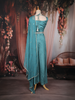 Teal Blue Floral Sequins Embroidered Crepe Palazzo Suit with Dupatta