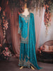Teal Blue Floral Sequins Embroidered Design Crepe Palazzo Suit