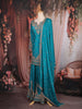 Teal Blue Floral Sequins Embroidered Design Crepe Palazzo Suit