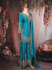 Teal Blue Floral Sequins Embroidered Design Crepe Palazzo Suit