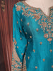 Teal Blue Floral Sequins Embroidered Design Crepe Palazzo Suit