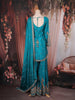 Teal Blue Floral Sequins Embroidered Design Crepe Palazzo Suit