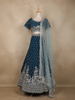 Teal Blue Floral Sequins Embroidered Georgette Lehenga Set with Net Dupatta