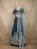 Teal Blue Floral Sequins Embroidered Georgette Lehenga Set with Net Dupatta