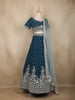 Teal Blue Floral Sequins Embroidered Georgette Lehenga Set with Net Dupatta