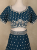 Teal Blue Floral Sequins Embroidered Georgette Lehenga Set with Net Dupatta