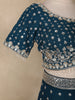Teal Blue Floral Sequins Embroidered Georgette Lehenga Set with Net Dupatta