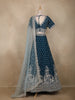 Teal Blue Floral Sequins Embroidered Georgette Lehenga Set with Net Dupatta
