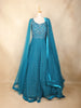 Teal Blue Floral Sequins Embroidered Net Gown with Dupatta