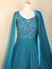 Teal Blue Floral Sequins Embroidered Net Gown with Dupatta