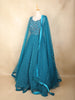 Teal Blue Floral Sequins Embroidered Net Gown with Dupatta