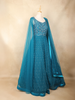 Teal Blue Floral Sequins Embroidered Net Gown with Dupatta