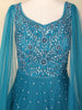 Teal Blue Floral Sequins Embroidered Net Gown with Dupatta