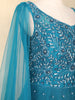 Teal Blue Floral Sequins Embroidered Net Gown with Dupatta
