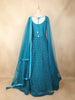 Teal Blue Floral Sequins Embroidered Net Gown with Dupatta
