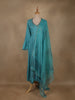 Teal Blue Floral Sequins Embroidered Silk Cotton Anarkali Salwar Suit with Dupatta
