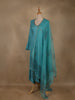 Teal Blue Floral Sequins Embroidered Silk Cotton Anarkali Salwar Suit with Dupatta