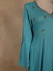 Teal Blue Floral Sequins Embroidered Silk Cotton Anarkali Salwar Suit with Dupatta
