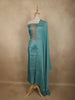 Teal Blue Floral Sequins and Thread Embroidered Design Tussar Silk Unstitched Salwar Material with Dupatta