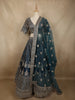 Teal Blue Floral Sequins and Zari Embroidered Design Banarasi Silk Lehenga with Dupatta