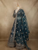 Teal Blue Floral Sequins and Zari Embroidered Design Banarasi Silk Lehenga with Dupatta